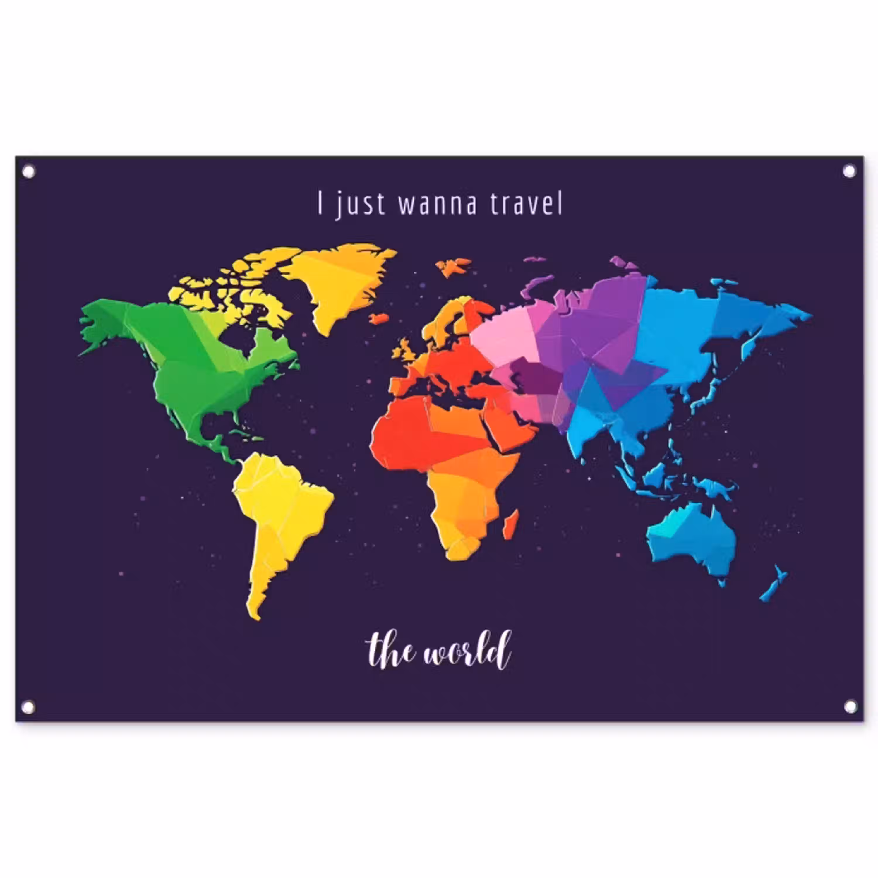 Kleurrijk - Wereldkaart - Travel - Quote tuinposter los doek groot -3d