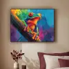Kikker - Felgekleurd - Tak - Regenboog Textielframe zwart klein -sfeer1