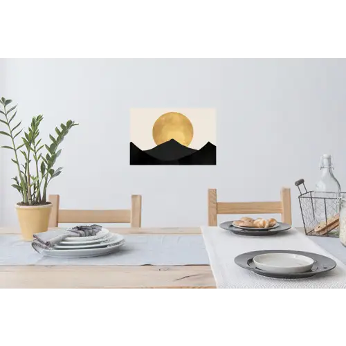 Bergsilhouetten - Gouden cirkel - Beige Muursticker klein -eettafel