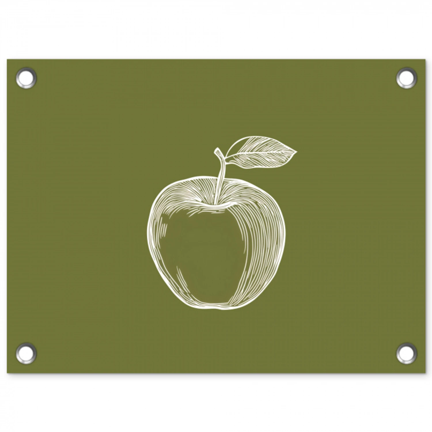 Lijntekening - Appel - Olijfgroen - Blaadje tuinposter los doek klein -3d