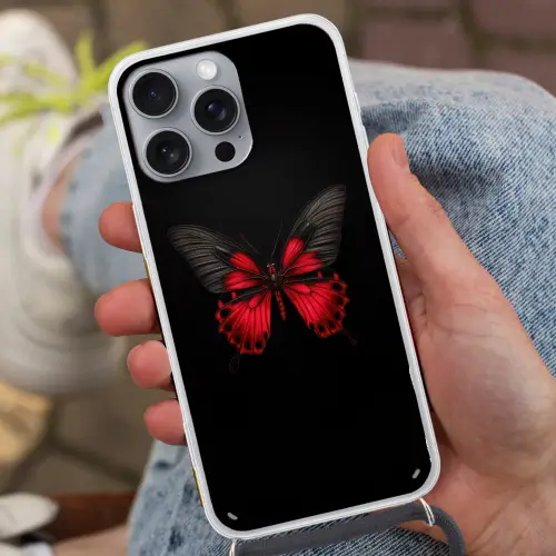 Vlinder - Rood - Contrast Hoesje iPhone 16 Pro Max met koord klein -sfeer3