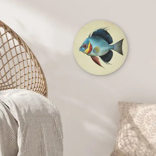 Blauw - Kieuwen - Vis - Illustratie Akoestische PET Vilt - Rond klein -sfeer4