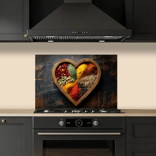 Houten - Hart - Kleurrijke - Specerijen keuken achterwand spatscherm klein -sfeer1