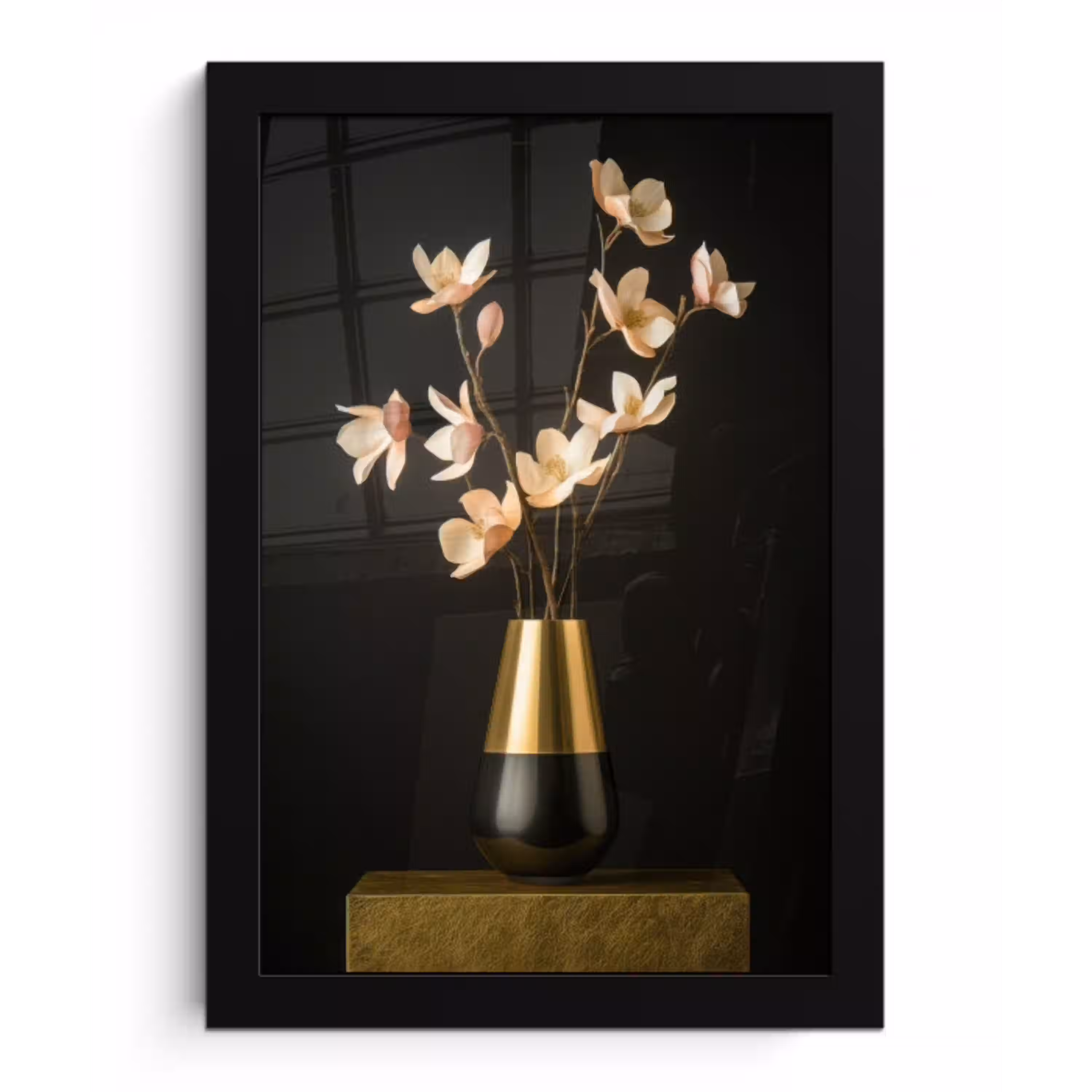 Sierlijk - Boeket - Goud - Vaas fotolijst zwart zonder passe partout klein -3d