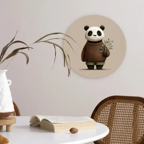 Panda - Blauwe bloemen - Zachtheid Wandcirkel kunststof plaat 5mm dik klein -sfeer4