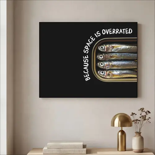 Sardines - Tekst - Vis - Blik Textielframe zwart klein -sfeer2