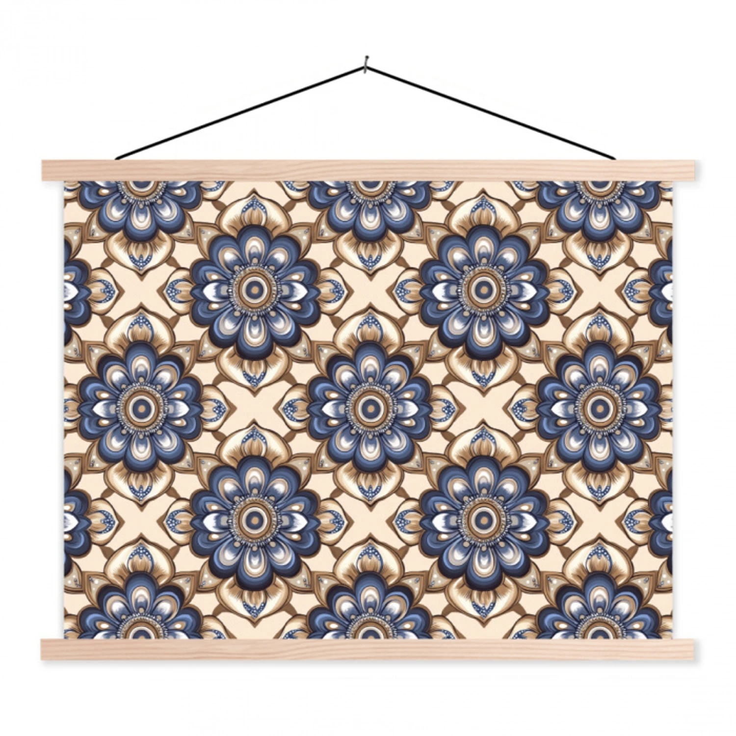 Floraal - Ornament - Blauw textielposter latten blank klein 122 -3d