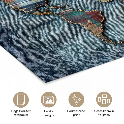 Wereldkaart - Denim - Textiel poster papier klein -closeup_NL