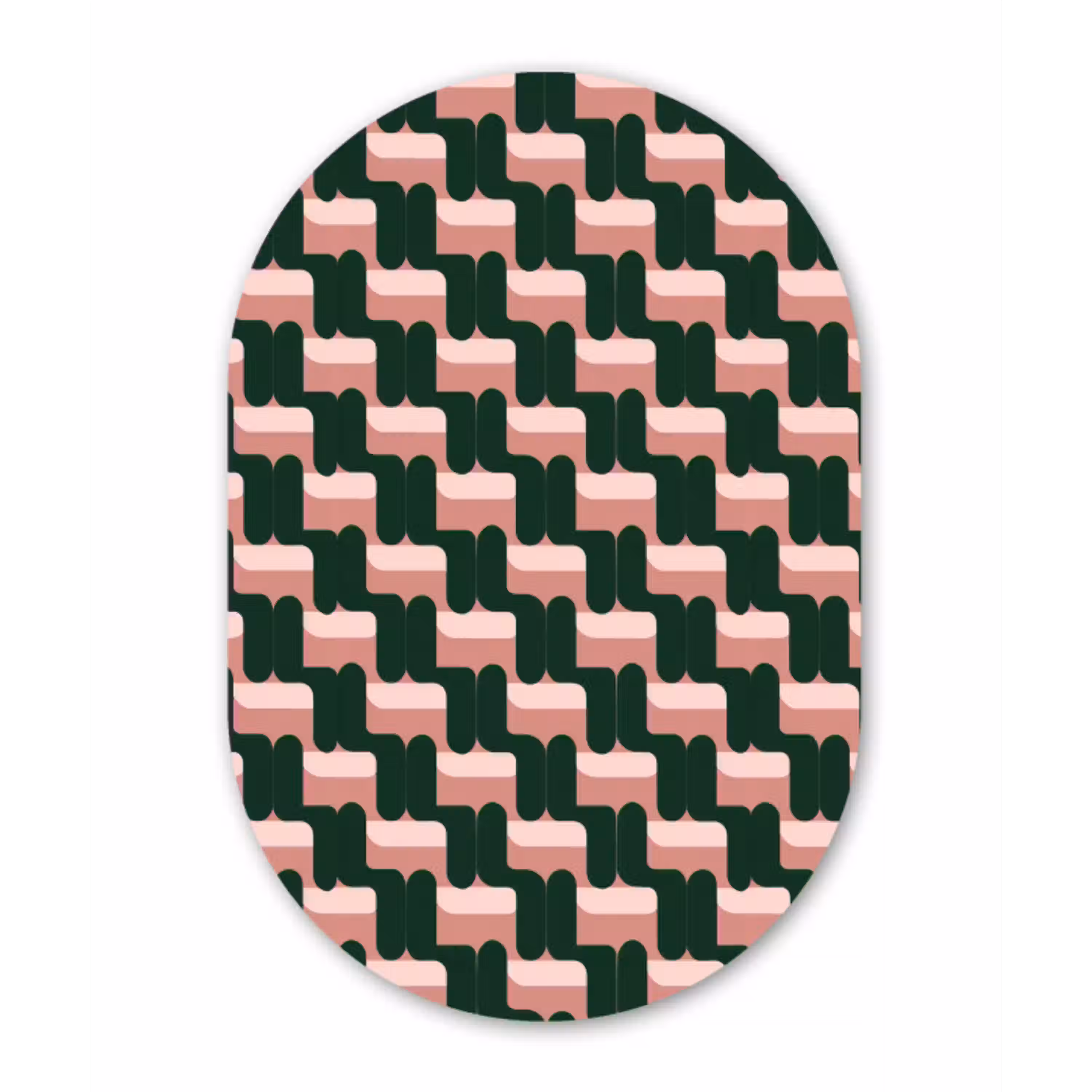 Vlechtpatroon - Groen - Roze - Geometrisch Wandcirkel Ovaal Aluminium middel 839 -3d