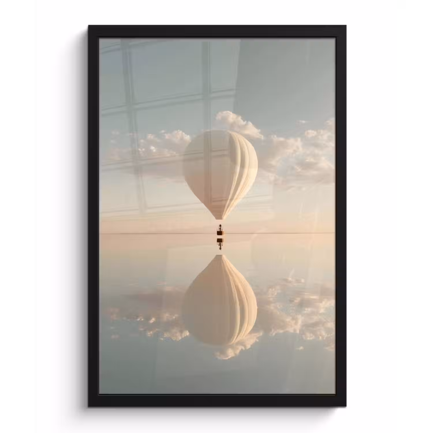 Poster met lijst - Luchtballon - Wolken - Water - Blauw