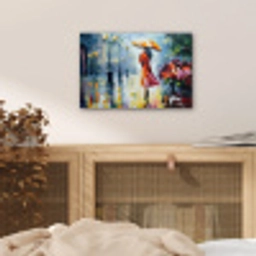 Olieverf - Paraplu - Vrouw - Straat - Kunst aluminium wit klein -sfeer3