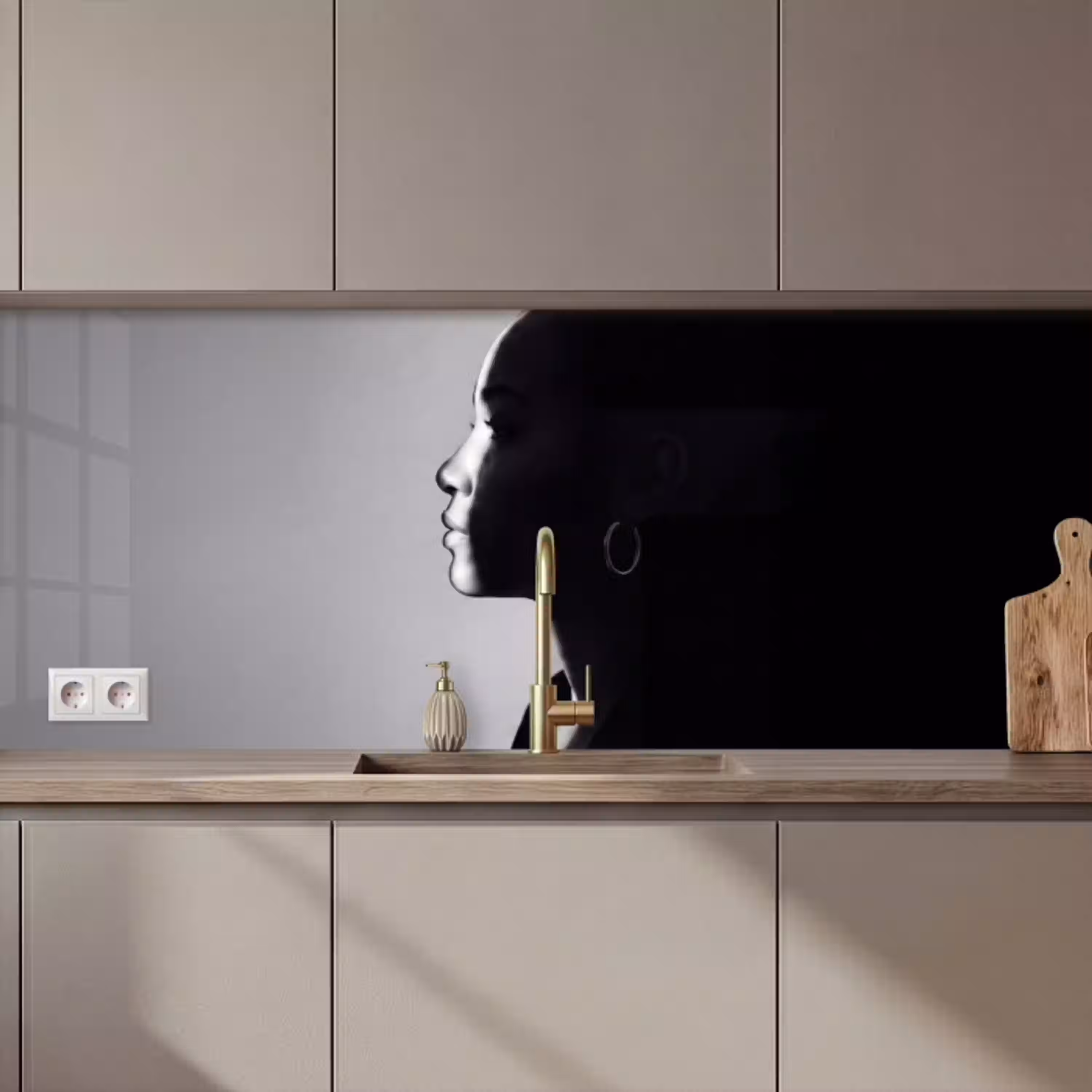 Vrouw - Profiel - Mensen - Zwart-wit keuken achterwand 2 middel zz_3dshopping