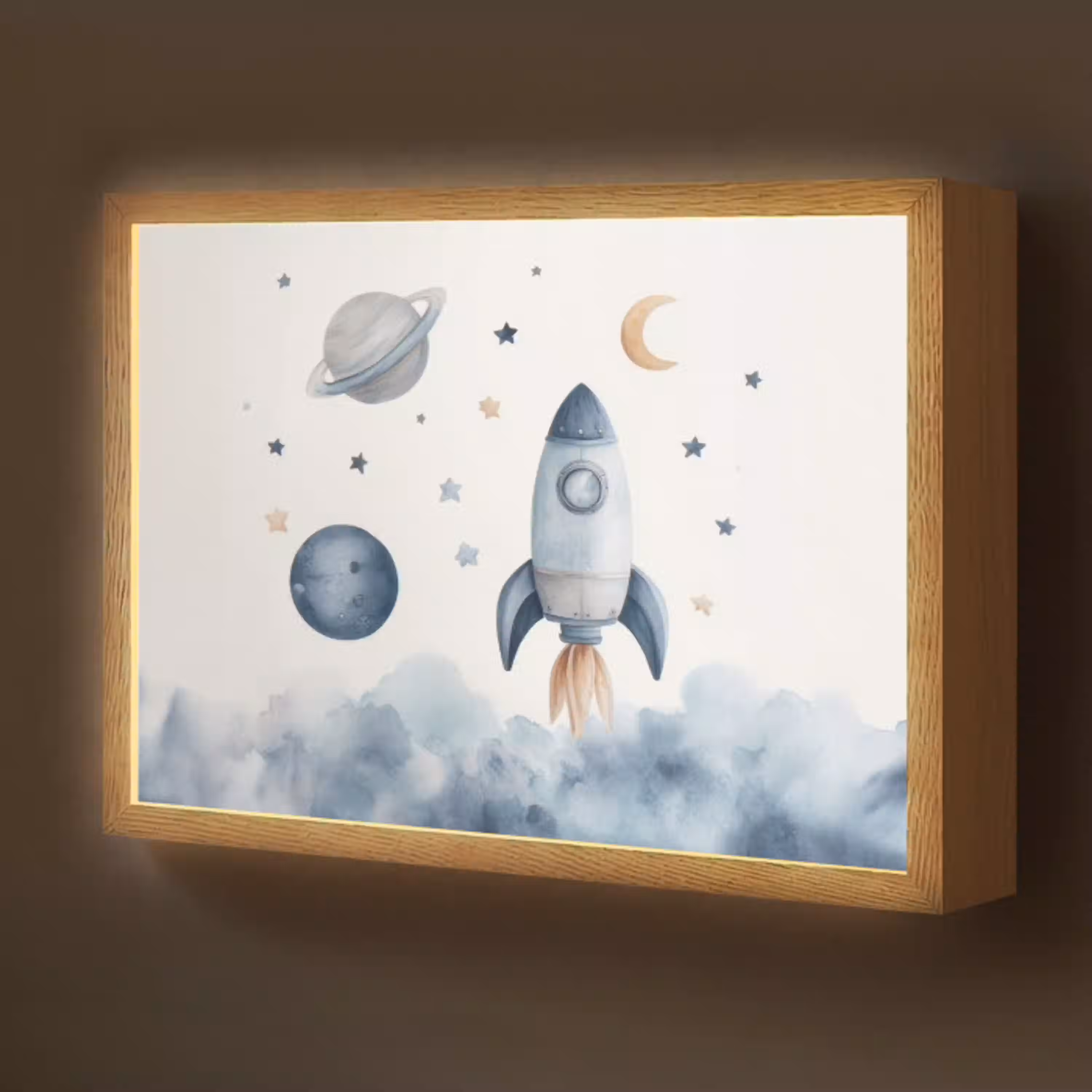 Waterverf - Planeten - Sterren - Raket Light Box met batterij (Wandlamp kind) middel -z3d_website
