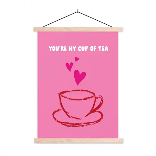 Thee - Roze - Valentijn - Tekst textielposter latten blank klein -3d