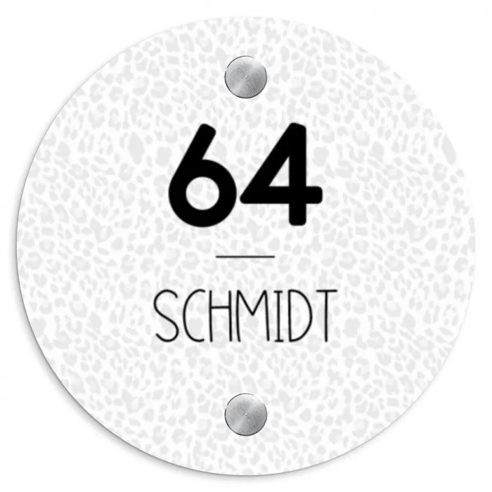 Lichtgrijs luipaard - Modern Naambord Rond klein -3d