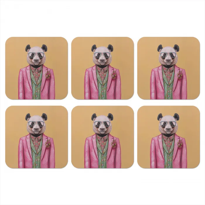Panda - Pak - Zonnebril - Blauw onderzetter kurk middel -3d