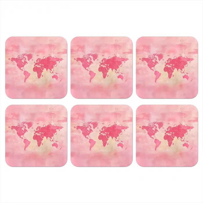 Wereldkaart - Roze - Vaag onderzetter kurk middel -3d