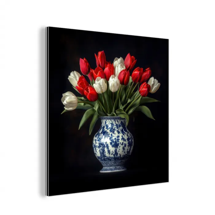 Rode - Bloemen - Tulpen - Vaas aluminium wit klein -3d