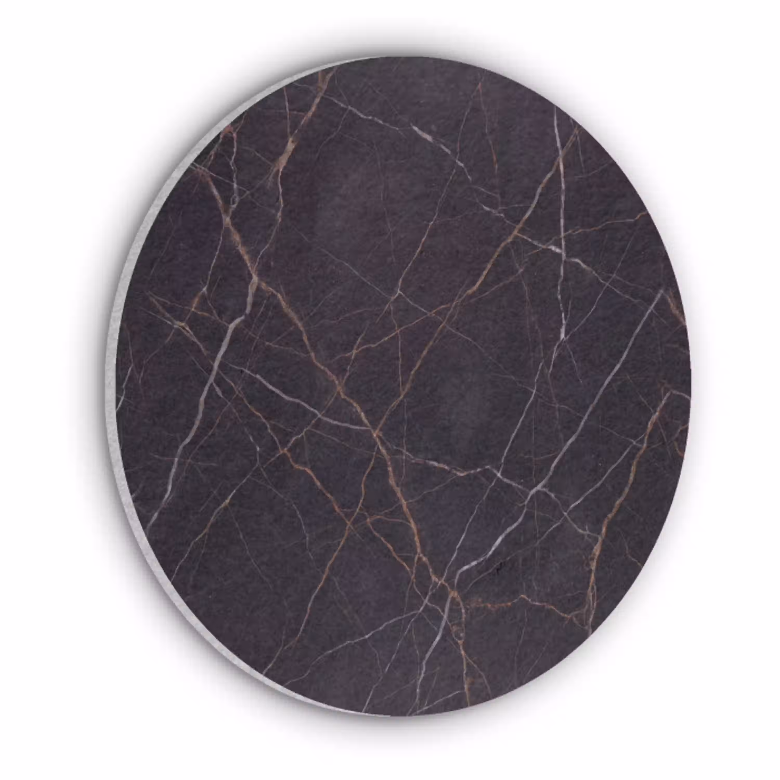 Natuursteen - Marmerpatroon - Abstract - Modern - Zwart - Goud Akoestische PET Vilt - Rond klein -3d