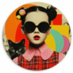 Meisje - Zonnebril - Kat - Retro Wandcirkel kunststof plaat 5mm dik klein -3d