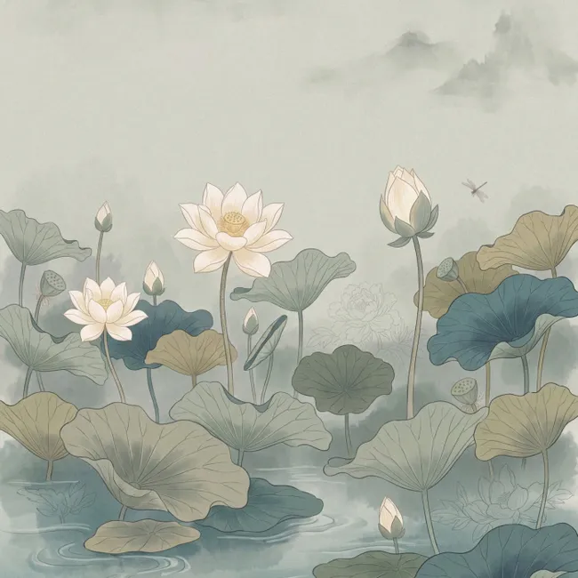 Behang - Lotus - Bloemen - Groen