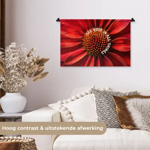 Close up - Bloem - Quote - Rood Wandkleed katoen klein -sfeer1