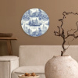 Huizen - Bomen - Water - Vogels - Blauw Wandcirkel kunststof plaat 5mm dik klein 188 -sfeer1