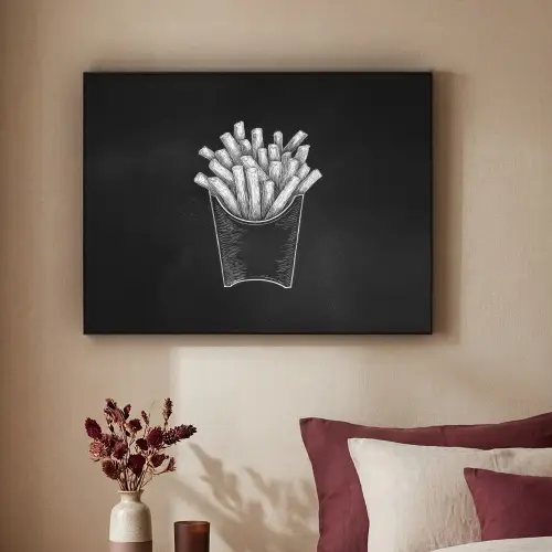Friet - Witte krijttekening - Zwart Textielframe zwart klein -sfeer1