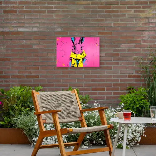 Konijn - Felroze - Sjaal - Abstract Tuinposter op houten frame 2 cm dik klein -sfeer3