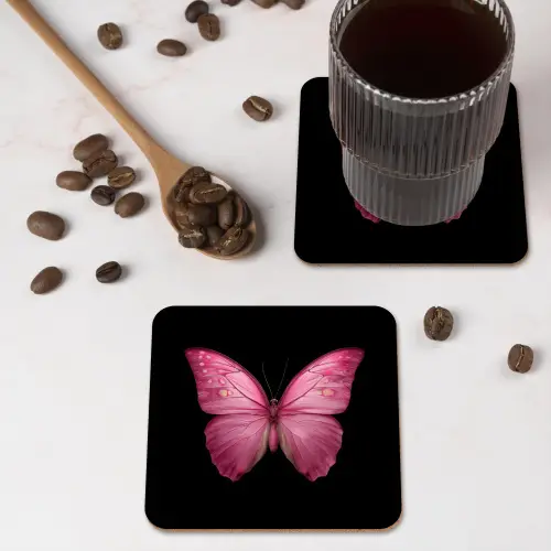Vlinder - roze - Elegant onderzetter kurk middel -sfeer2