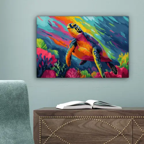 Koraal - Schildpad - Abstract - Water canvas 2cm klein -sfeer4