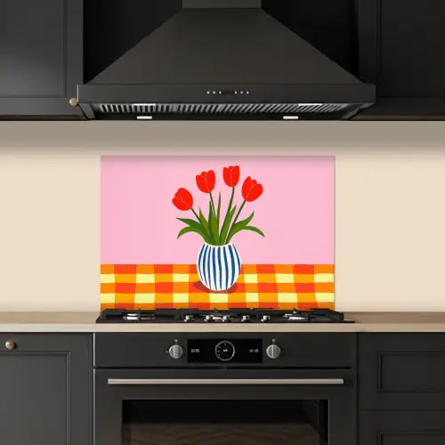 Tulpen - Roze - Vaas keuken achterwand spatscherm klein -sfeer1