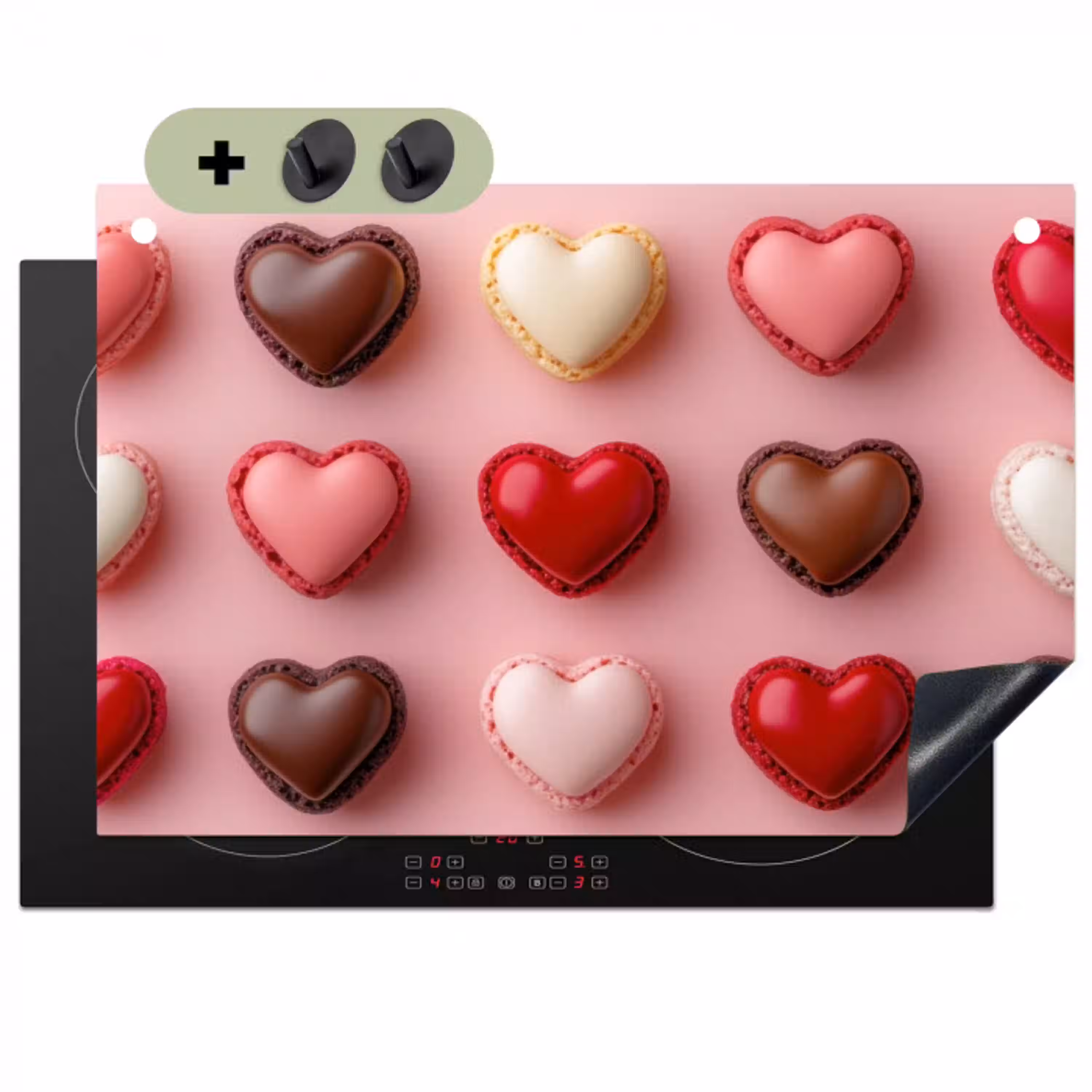 Macarons - Hartjes - Kleurrijk - Roze Inductie beschemer met haakjes klein -3d