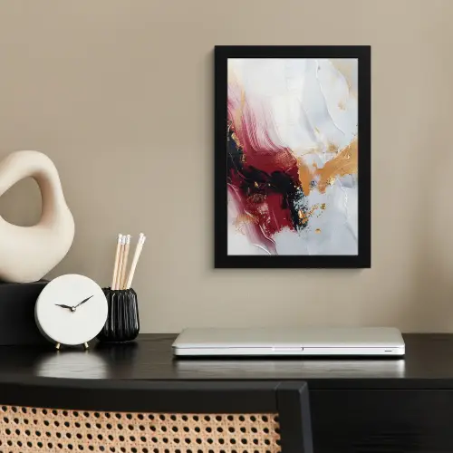 Rood - Abstract - Goud - Modern fotolijst zwart zonder passe partout klein -sfeer1