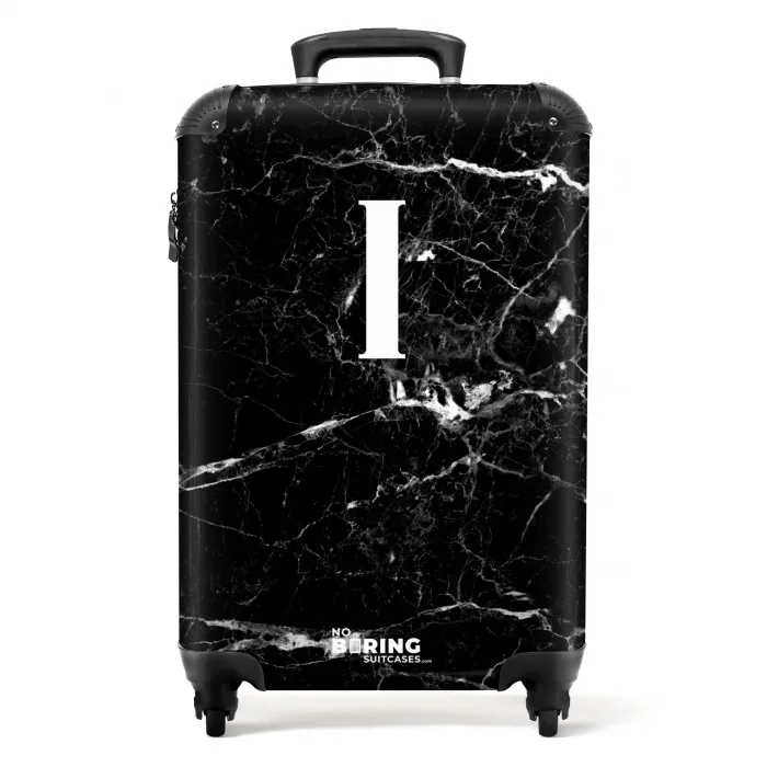 Marmer - Letter I - Marmer look - Zwart NBS - Handbagage koffer - Kinderen Unisex middel -productfoto_recht
