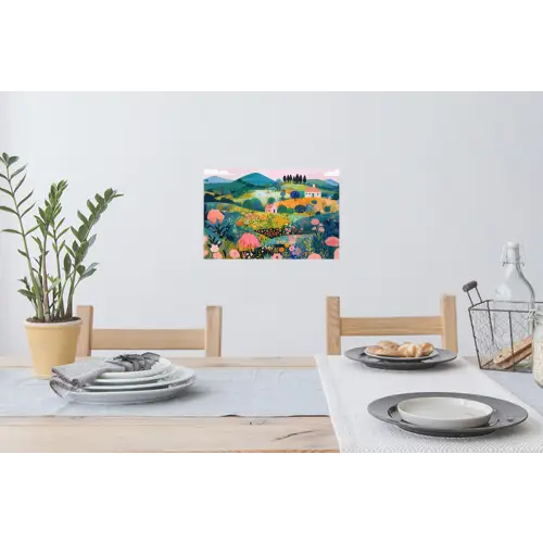 Heuvellandschap - Fantasierijk - Kleurcontrasten Muursticker klein -eettafel