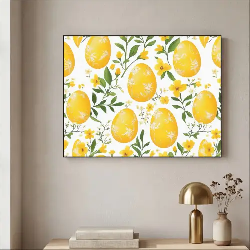 Bloemen - Paaseieren - Geel Textielframe - compleet frame klein -sfeer2