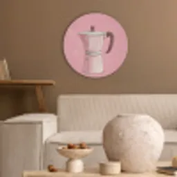 Roze - Mokkapot - Illustratie - Koffie Akoestische PET Vilt - Rond klein -sfeer1