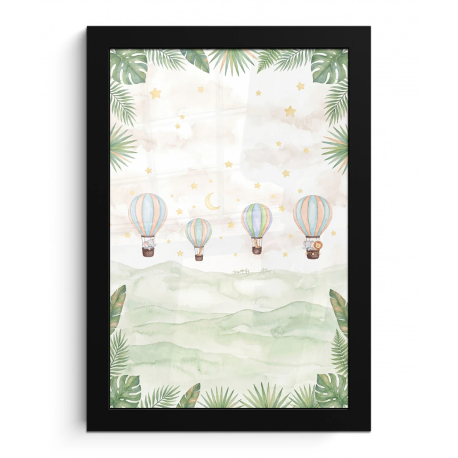 Aquarel - Luchtballonnen - Pastel fotolijst zwart zonder passe partout klein -3d