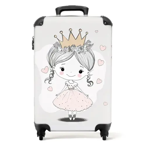 Prinses met kroon en roze hartjes NBS - Handbagage koffer - Unisex middel -productfoto_recht