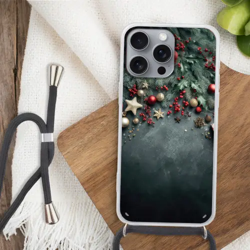 Kerstomlijsting - Hulst - Kleurrijk Hoesje iPhone 16 Pro Max met koord klein -sfeer4