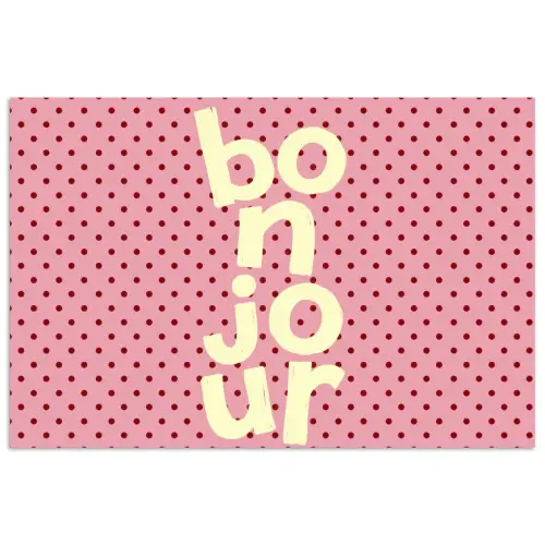 Bonjour - Stippen - Roze- Geel poster papier klein -3d