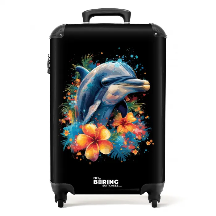 Dolfijn te midden van graffiti bloemen Koffer - NBS - Handbagage middel -productfoto_recht