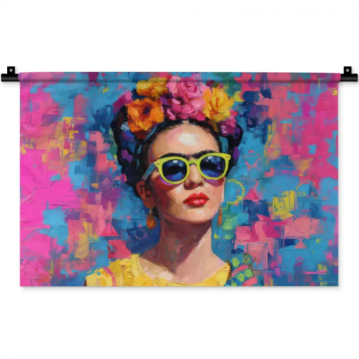 Vrolijk portret - Vrouw - Bloemenkroon Wandkleed katoen klein -zz3d