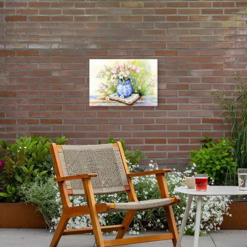 Vaas - Delftsblauw - Madeliefjes Tuinposter op houten frame 2 cm dik klein -sfeer3