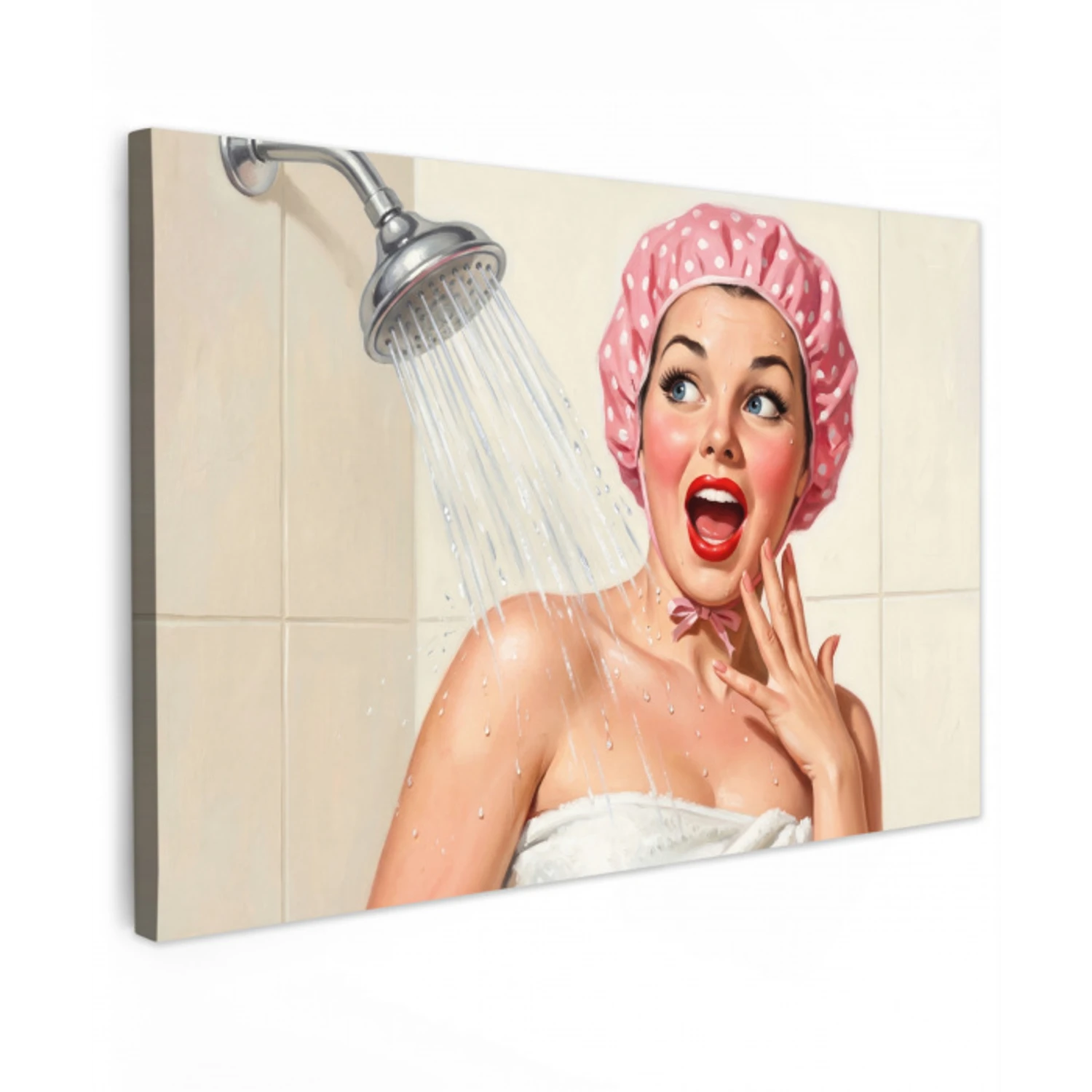 Vrouw - Douche - Roze Tuinposter op houten frame 2 cm dik klein -3d