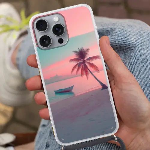 Zee - Boot - Zonsondergang Hoesje iPhone 16 Pro Max met koord klein -sfeer3
