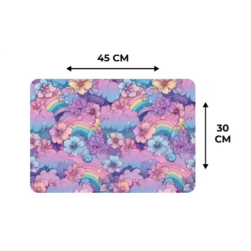 Regenbogen - Bloemen - Kleurrijk - Wolken Placemat vinyl groot -specs