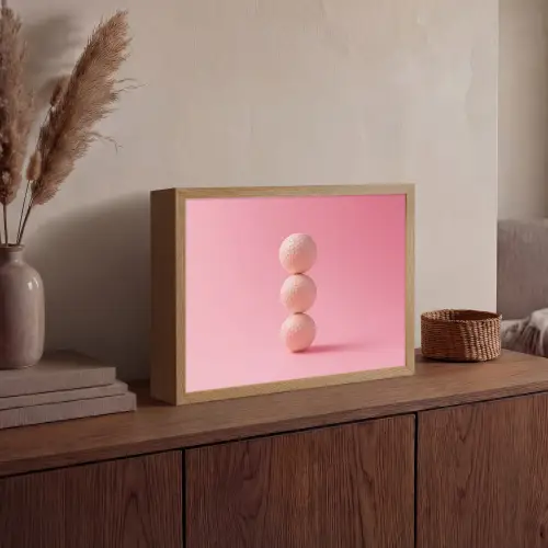 Golfballen - Roze - Drie Light Box met batterij (Wandlamp) middel -sfeer2