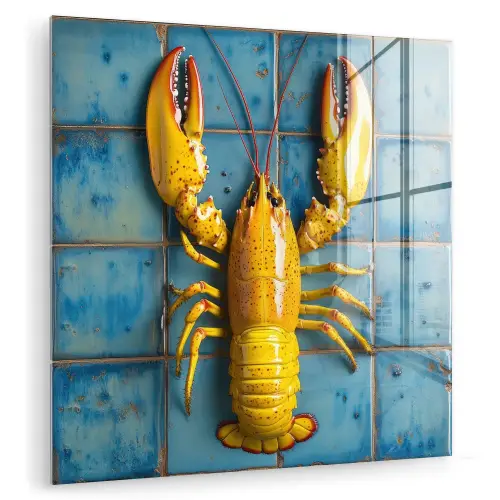 Kreeft - Geel - Blauw - Tegels plexiglas 5mm klein -zzzproduct_nieuw